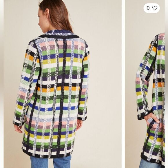 Anthropologie Aldomartins Shanley Plaid Wool Sweater Coat - Picture 5 of 9